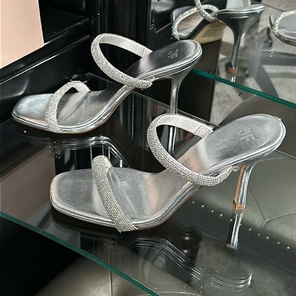 Just Fab - Golden Hour Mule Sandals In Clear Rhinestone - Picture 2 of 11